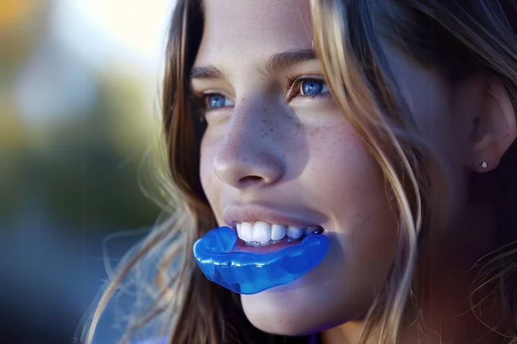 A girl wearing a mouth guard