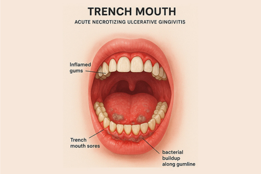 An image showing ulcerated gums and sores caused by trench mouth.
