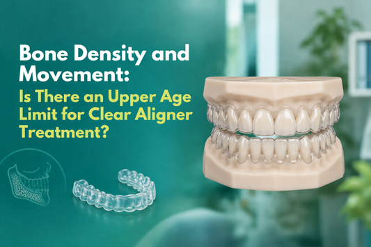 A dental arch model with clear aligners on.