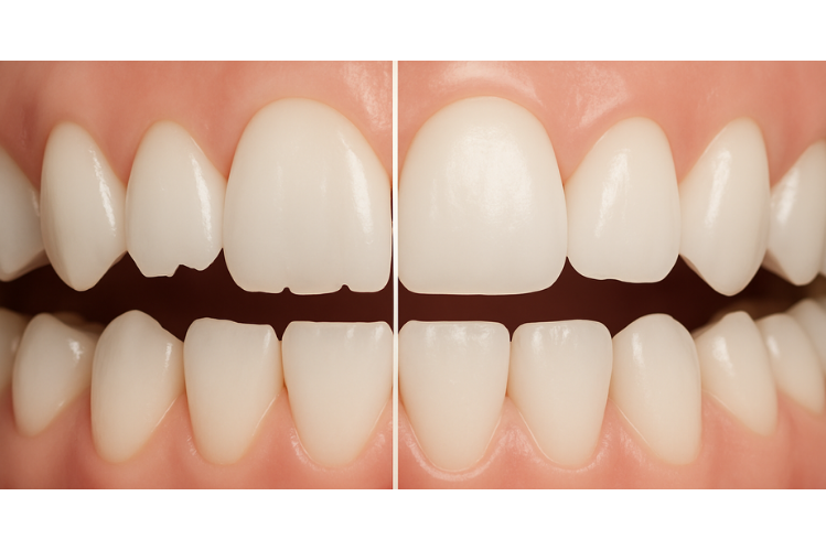 A close-up of jagged teeth