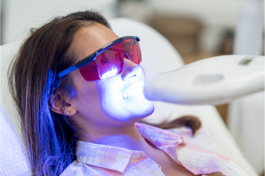 A woman getting laser teeth whitening