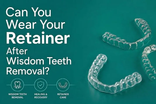 Clear dental retainers featured with blog title about retainer wear after wisdom teeth removal.