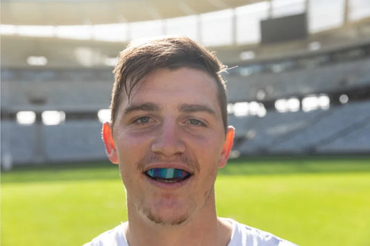 Rugby player wearing mouth guard