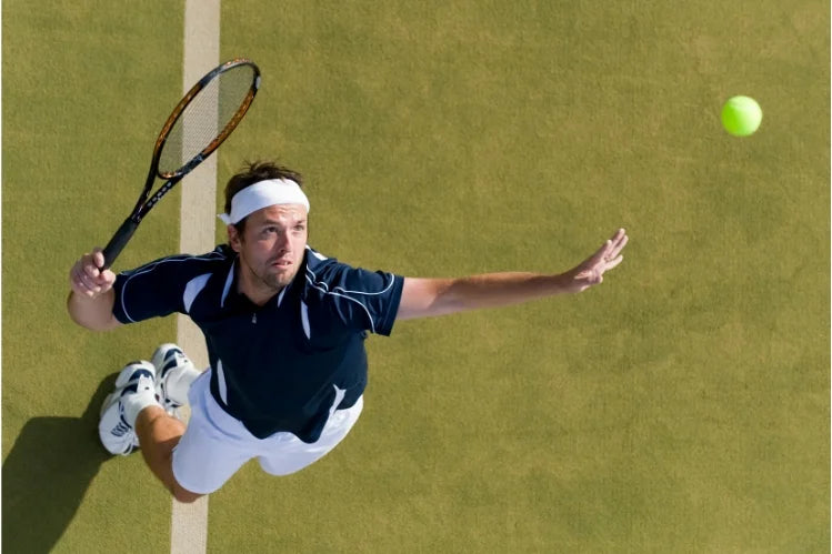 Tennis player wearing a mouth guard