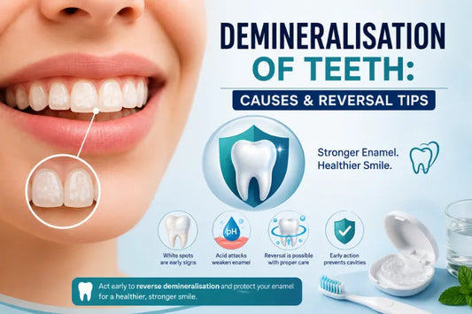 An image shows the causes and tips for demineralisation of teeth 